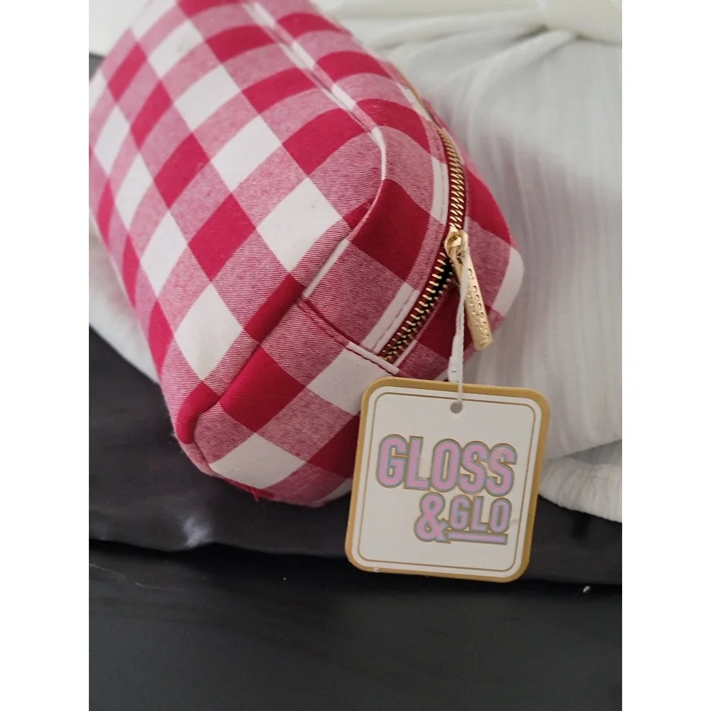 Gloss & Glo Red Gingham Christmas Charm‎ Makeup Bag Holiday Cosmetic Pouch NEW